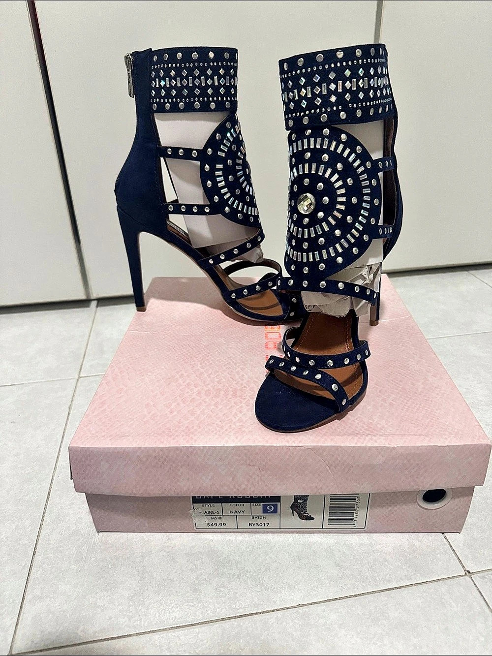 Navy Blue Studded Stiletto Heels- Womens US 9